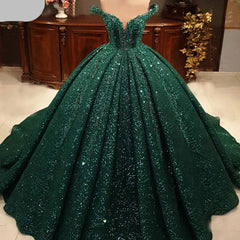 Wedding Dresses Uk, Hot Appliques Ball Gown Dark Green Wedding Dress Sequin Quinceanera Dresses