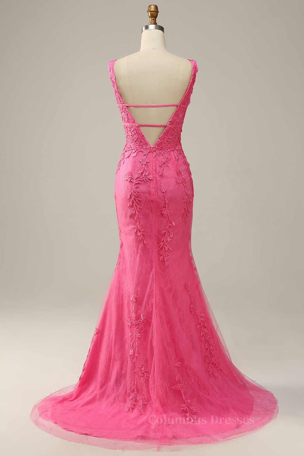 Bridesmaid Dresses Mismatched Fall, Hot Pink Appliques Plunging V Neck Mermaid Long Prom Dress