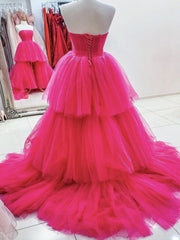 Party Dress Party, Hot Pink High Low Prom Dresses, Hot Pink High Low Formal Evening Dresses