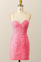 Prom Dresses Burgundy, Hot Pink Lace Bodycon Mini Dress