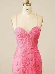 Prom Dresses Black Girl, Hot Pink Lace Bodycon Mini Dress