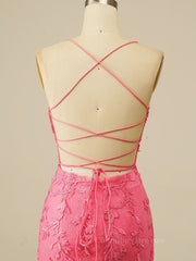 Prom Dresses Black Girls, Hot Pink Lace Bodycon Mini Dress