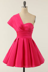 Evening Dress, Hot Pink One Shoulder Short A-line Party Dress