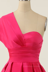 Corset Dress, Hot Pink One Shoulder Short A-line Party Dress