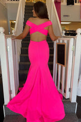 Hot Pink Satin Mermaid Prom Dress with Hollow-Out Back