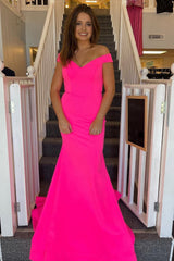 Hot Pink Satin Mermaid Prom Dress with Hollow-Out Back