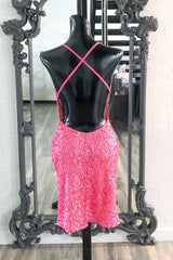 Evening Dress Shops, Hot Pink Sequins Boydcon Mini Party Dress Club Dress