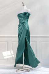 Bridesmaid Dress Designer, Hunter Green Off-the-Shoulder Satin Mermaid Long Prom Dress with Slit