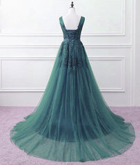 Bridesmaids Dress Under 101, Hunter Green Tulle V-neckline Long Party Dress, Dark Green A-line Prom Dress