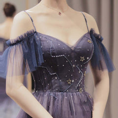 Gradient Starry Slip Fairy Prom Dress,Off Shoulder Tulle Fairy Prom Dress