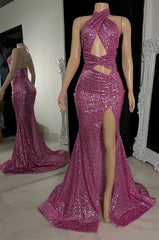 Homecoming Dresses Styles, unique halter sequins mermaid prom dress black girls slay
