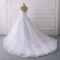Wedding Dresses Elegant Simple, Lace Applique Ball Gown Vestido Wedding Dresses Spaghetti Straps