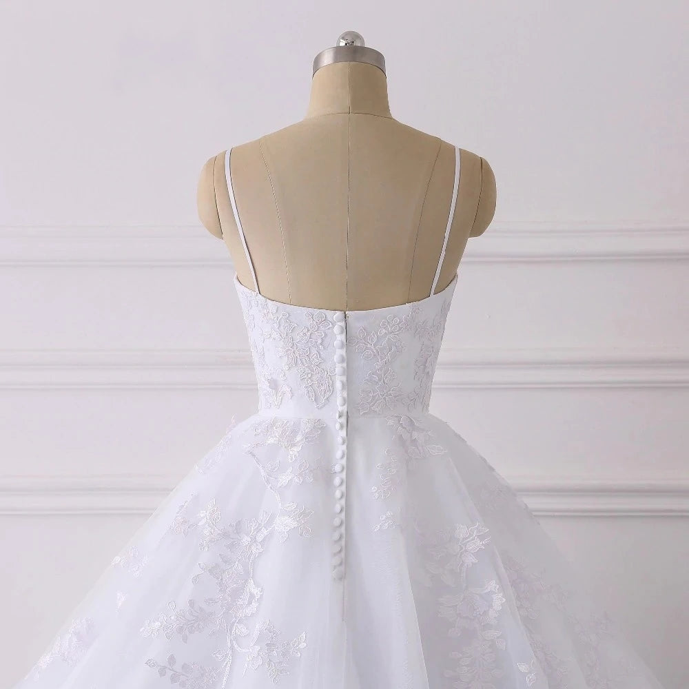 Wedding Dress Elegant Simple, Lace Applique Ball Gown Vestido Wedding Dresses Spaghetti Straps