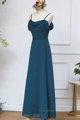 Summer Dress, Ink Blue Chiffon Long Bridesmaid Dress