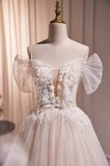 Prom Dress With Shorts, Ivory Floor Length Beaded Straps Prom Dress, Ivory Tulle Evening Dress