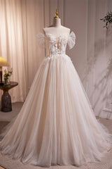 Prom Dresses Nearby, Ivory Floor Length Beaded Straps Prom Dress, Ivory Tulle Evening Dress