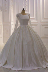 Wedding Dresses Classic, Ivory Long Sleevess Jewel Ruffless Flowers Bedaings Wedding dress