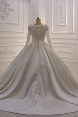 Wedding Dress Classic, Ivory Long Sleevess Jewel Ruffless Flowers Bedaings Wedding dress
