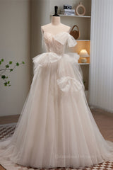 Bridesmaid Dresses Different Style, Ivory Straps Beading Bows Ruffle Pleated Long Prom Dress