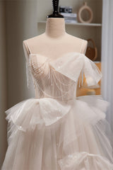 Bridesmaid Dresses Neutral, Ivory Straps Beading Bows Ruffle Pleated Long Prom Dress