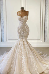 Wedding Dress Gown, Ivory Sweetheart Strapless Long Mermaid Wedding Dress