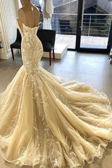 Wedding Dress 2028, Ivory Sweetheart Strapless Long Mermaid Wedding Dress