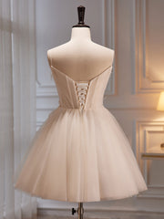 Bridesmaids Dress Chiffon, Ivory Tulle Short Homecoming Dress with Flowers, Ivory Short Prom Dress
