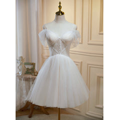 Formal Dress Idea, Ivory Tulle Short Sweetheart Knee Length Party Dress, Ivory Homecoming Dresses