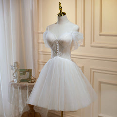 Formal Dress Wedding, Ivory Tulle Short Sweetheart Knee Length Party Dress, Ivory Homecoming Dresses