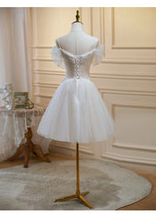 Formal Dresses Wedding, Ivory Tulle Short Sweetheart Knee Length Party Dress, Ivory Homecoming Dresses