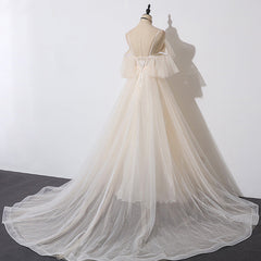 Prom Dress Color, Ivory Tulle V-neckline Straps Off Shoulder Long Evening Dress, A-line Prom Dress Party Dress