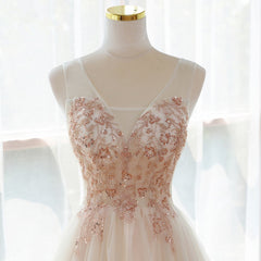 Bridesmaid Dress Ideas, Ivory V-neckline Floor Length Tulle Prom Dress, Beaded Formal Dress Evening Dress