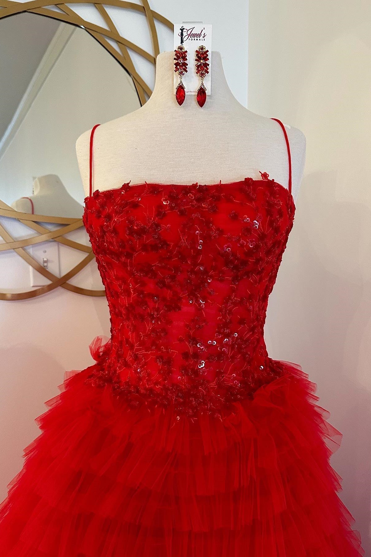 Non Traditional Wedding Dress, Red Beaded  Formal Dress with Slit