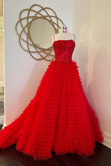 Autumn Wedding, Red Beaded  Formal Dress with Slit