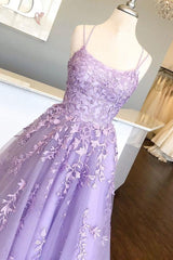 Prom Look, A Line Tulle Yellow Spaghetti Straps Prom Dresses With Appliques Party Dresses
