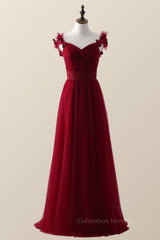 Evening Dress For Wedding, Knotted Front Red Tulle A-line Long Bridesmaid Dress