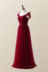 Evening Dresses For Wedding, Knotted Front Red Tulle A-line Long Bridesmaid Dress