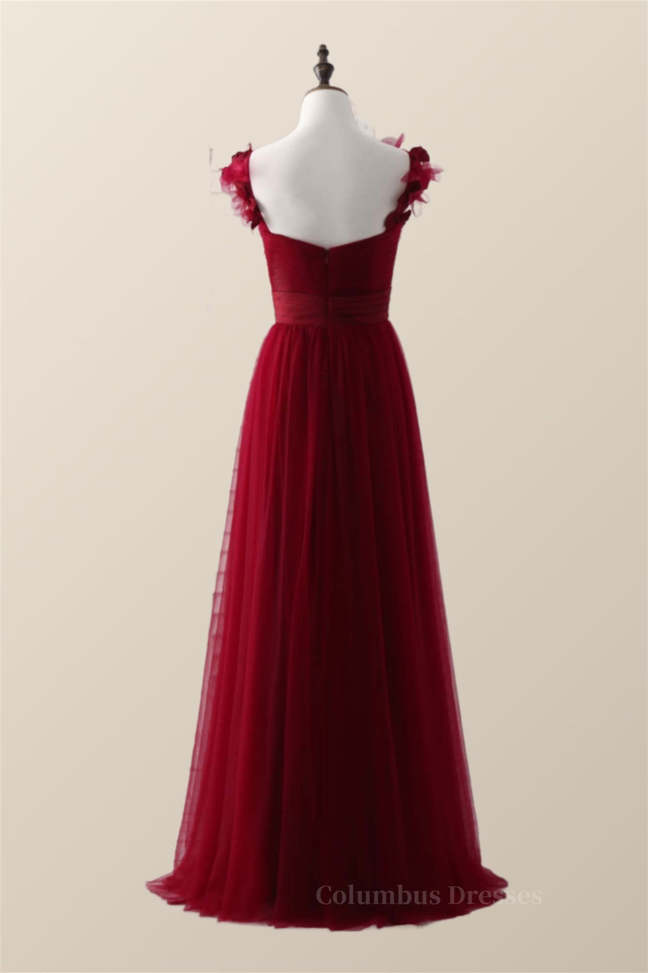 Evening Dresses 90053, Knotted Front Red Tulle A-line Long Bridesmaid Dress