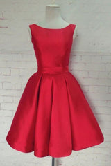 Glamorous Dress, A-Line Sleeveless Scoop Sash Satin Mini Homecoming Dresses