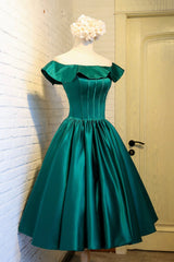 Bridesmaid Dress Dark Green, Cute Satin Short Prom Dress, Green A-Line Homecoming Dress