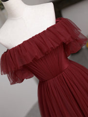 Party Dresses For Ladies 2036, Burgundy Tulle Floor Length Prom Dress, Simple A-Line Evening Party Dress