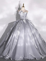 Bridesmaid Dresses Different Style, Gray Strapless Tulle Long Ball Gown, A-Line Evening Dress Formal Dress