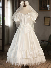 Wedding Dresses Fashion, White Satin Lace Short Prom Dress, Off Shoulder Evening Dress, Wedding Dress