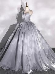 Bridesmaid Dress Inspo, Gray Strapless Tulle Long Ball Gown, A-Line Evening Dress Formal Dress