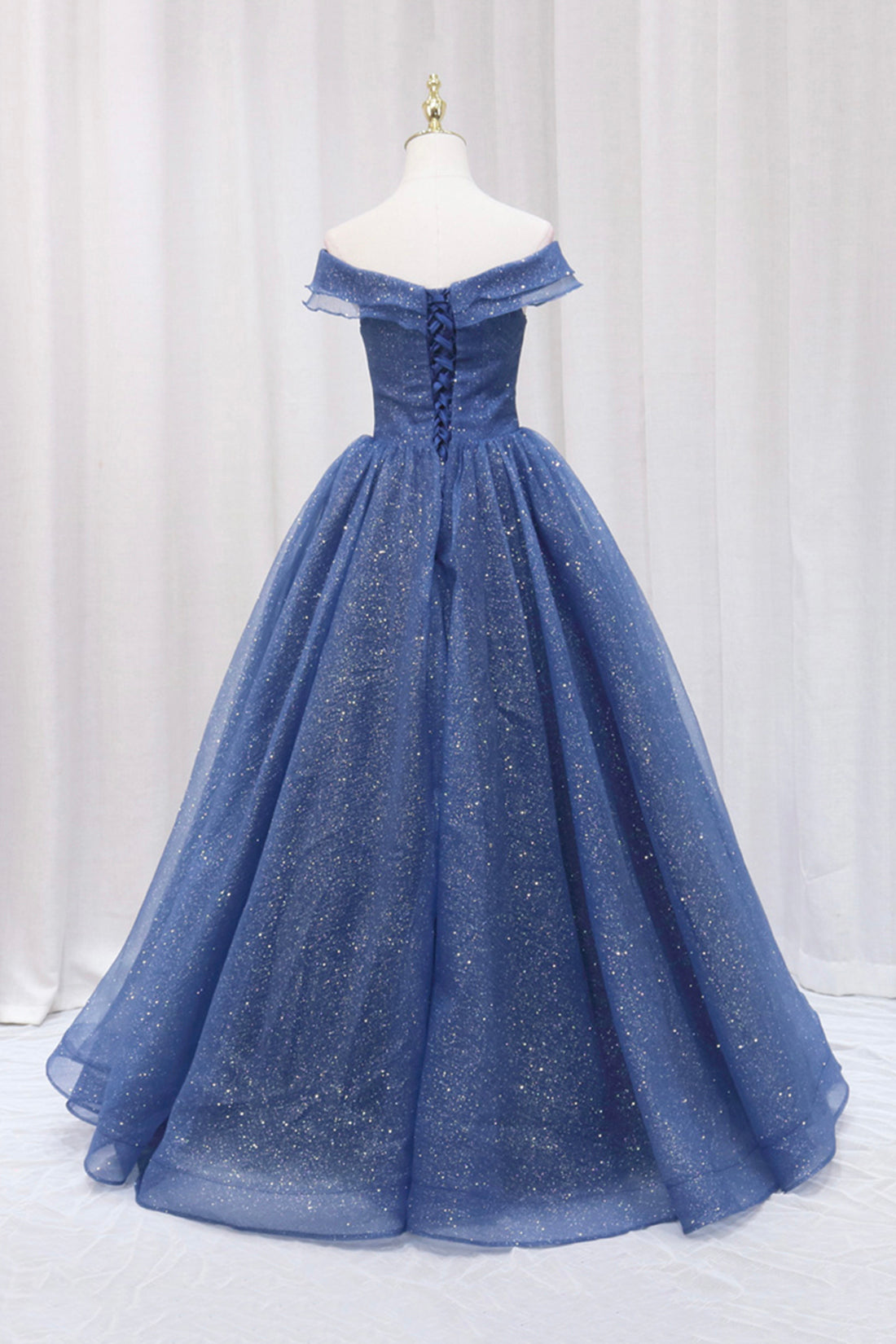 Mafia Dress, Blue Off the Shoulder Long Party Dress Evening Gown, Blue Junior Prom Dress
