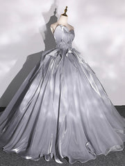 Bridesmaid Dresses Neutral, Gray Strapless Tulle Long Ball Gown, A-Line Evening Dress Formal Dress