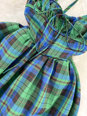 Prom Dresses For Adults, Lovely Green Plaid Halter Dress, A-Line Fashion Dress