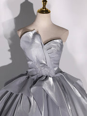 Bridesmaid Dress Different Styles, Gray Strapless Tulle Long Ball Gown, A-Line Evening Dress Formal Dress