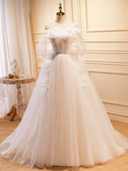 Bridesmaid Dresses Photos Gallery, Champagne Tulle Long Prom Dress, A-Line Evening Dress with Bow