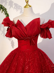 Evening Dresses Online Shopping, Red Tulle Long A-Line Ball Gown, Red Off Shoulder Formal Dress